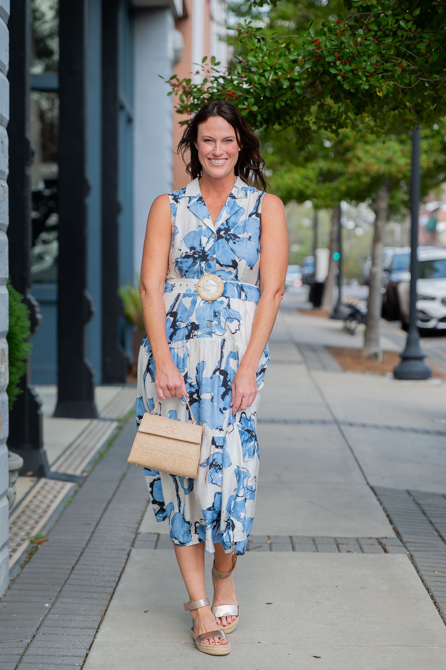 Dubois Floral Sleeveless Belted Dress
