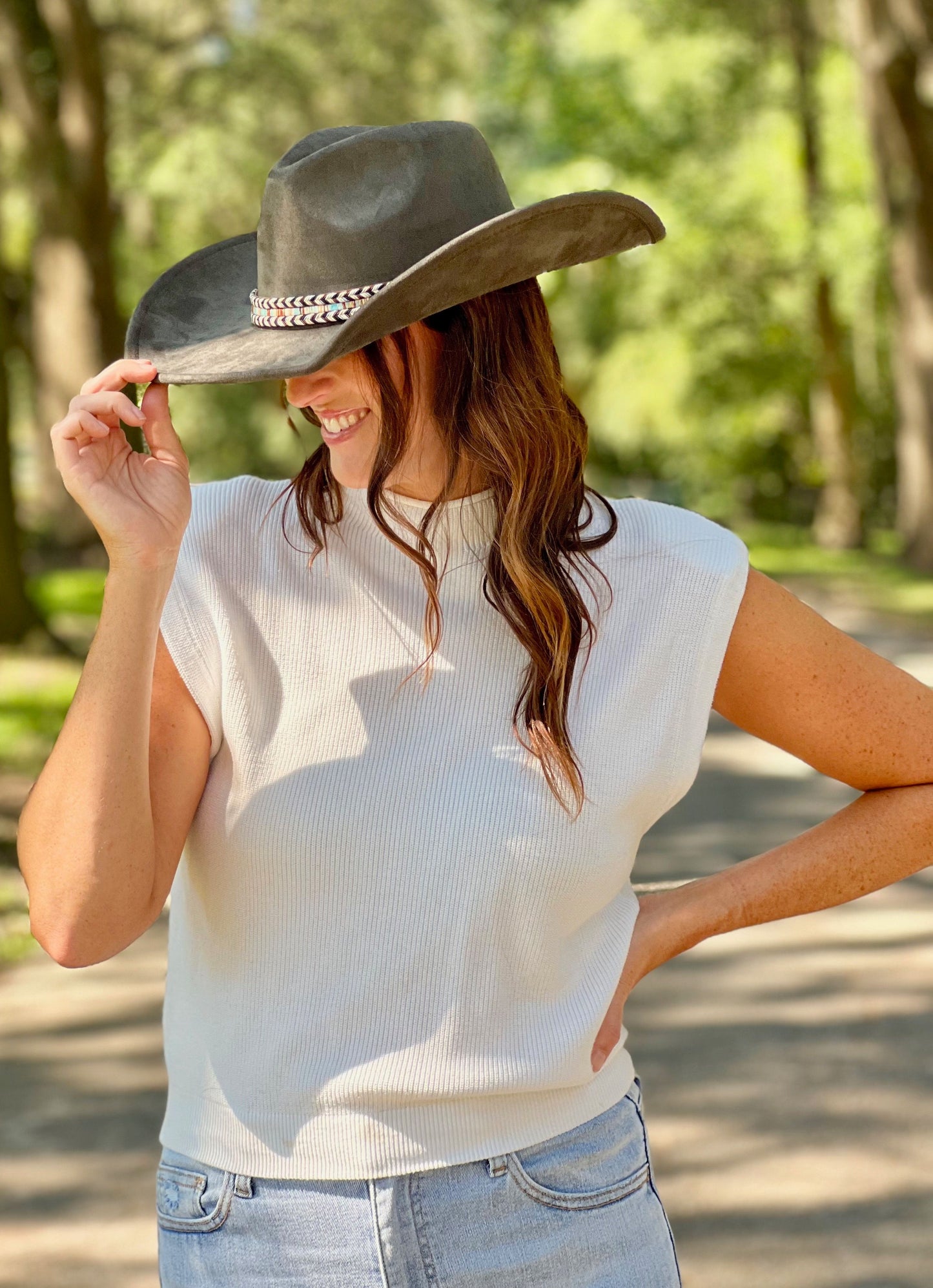 Rooney Suede Feel Hat with Band Green