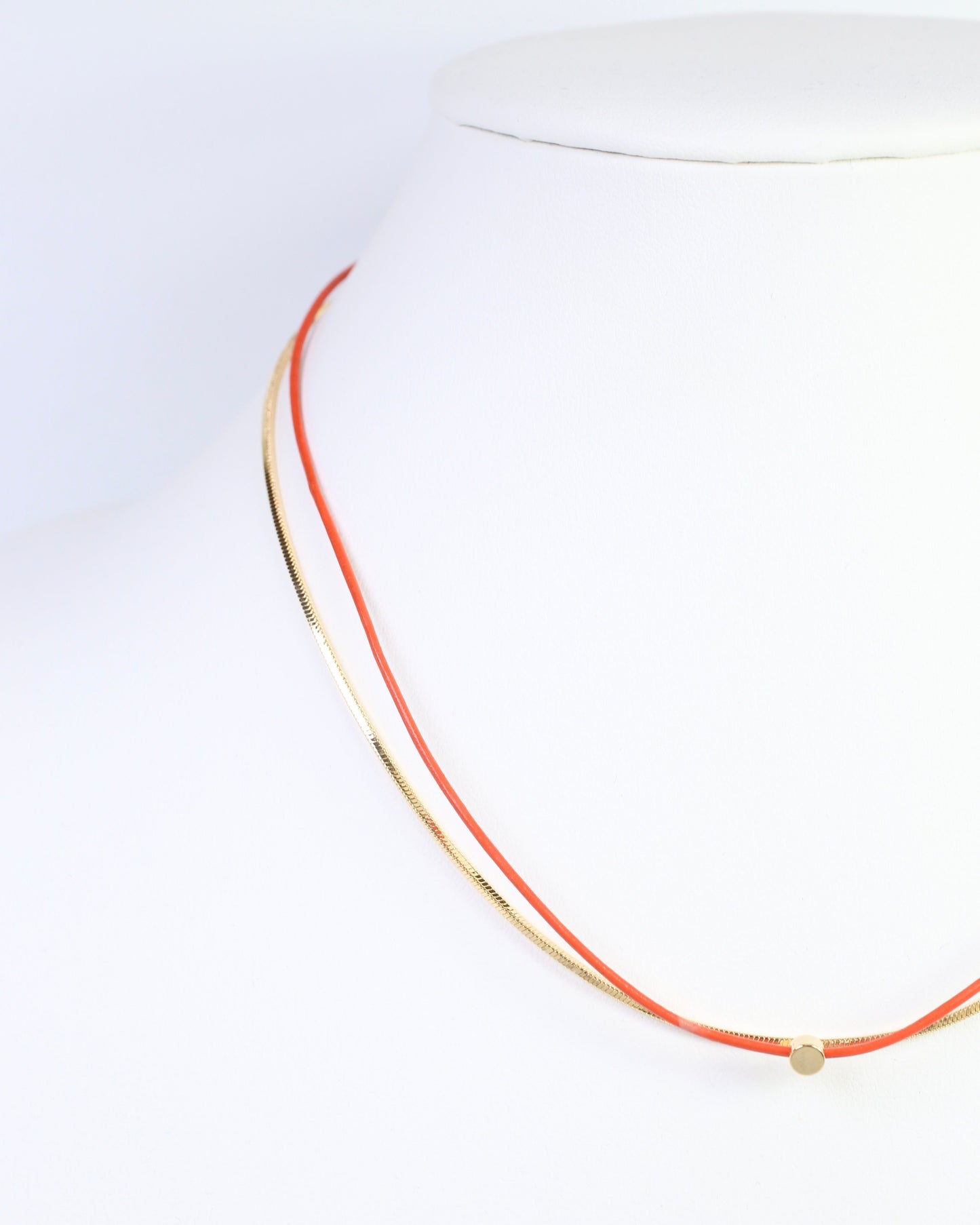 Paula Cord and Chain Layered Necklace Orange