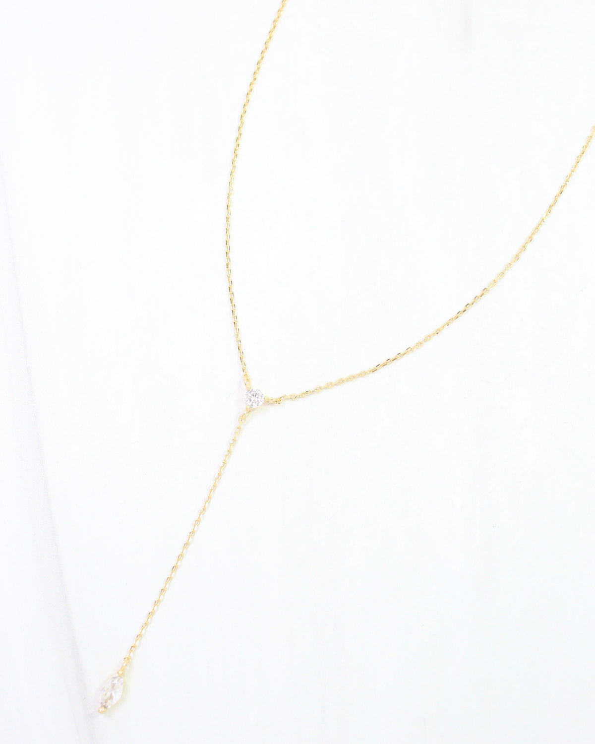 Laurel Oval CZ Drop Y Necklace WR Gold