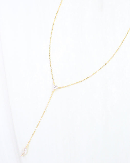 Laurel Oval CZ Drop Y Necklace WR Gold