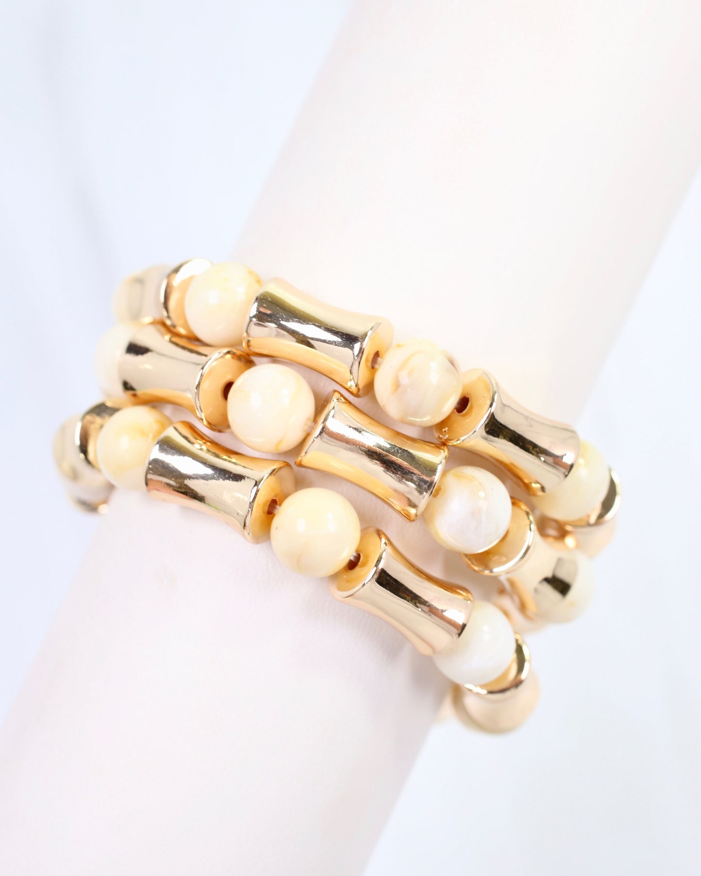 Vasto Bamboo Beaded Bracelet Set Natural