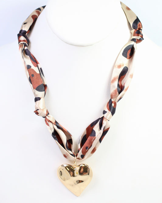 Plaines Heart Charm Scarf Necklace Leopard