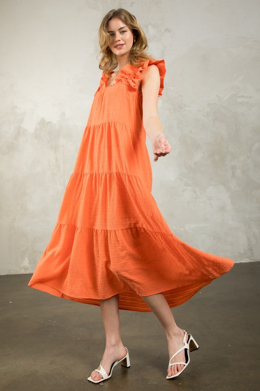 Walk the Boardwalk Orange Midi Dress