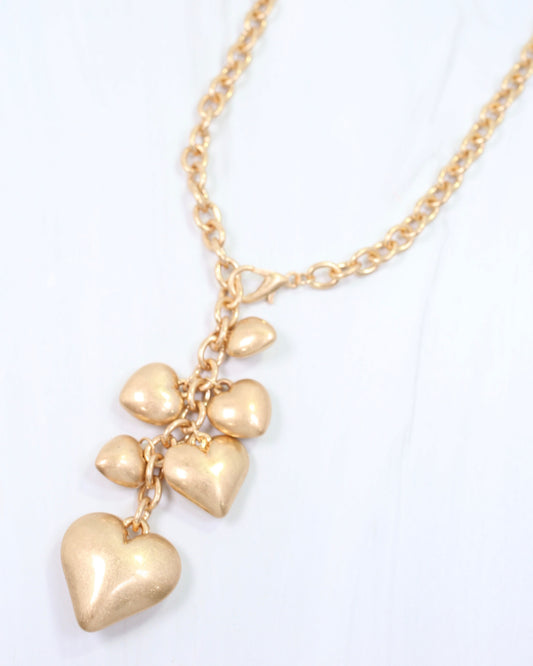 Mackay Puffy Heart Long Necklace Worn Gold