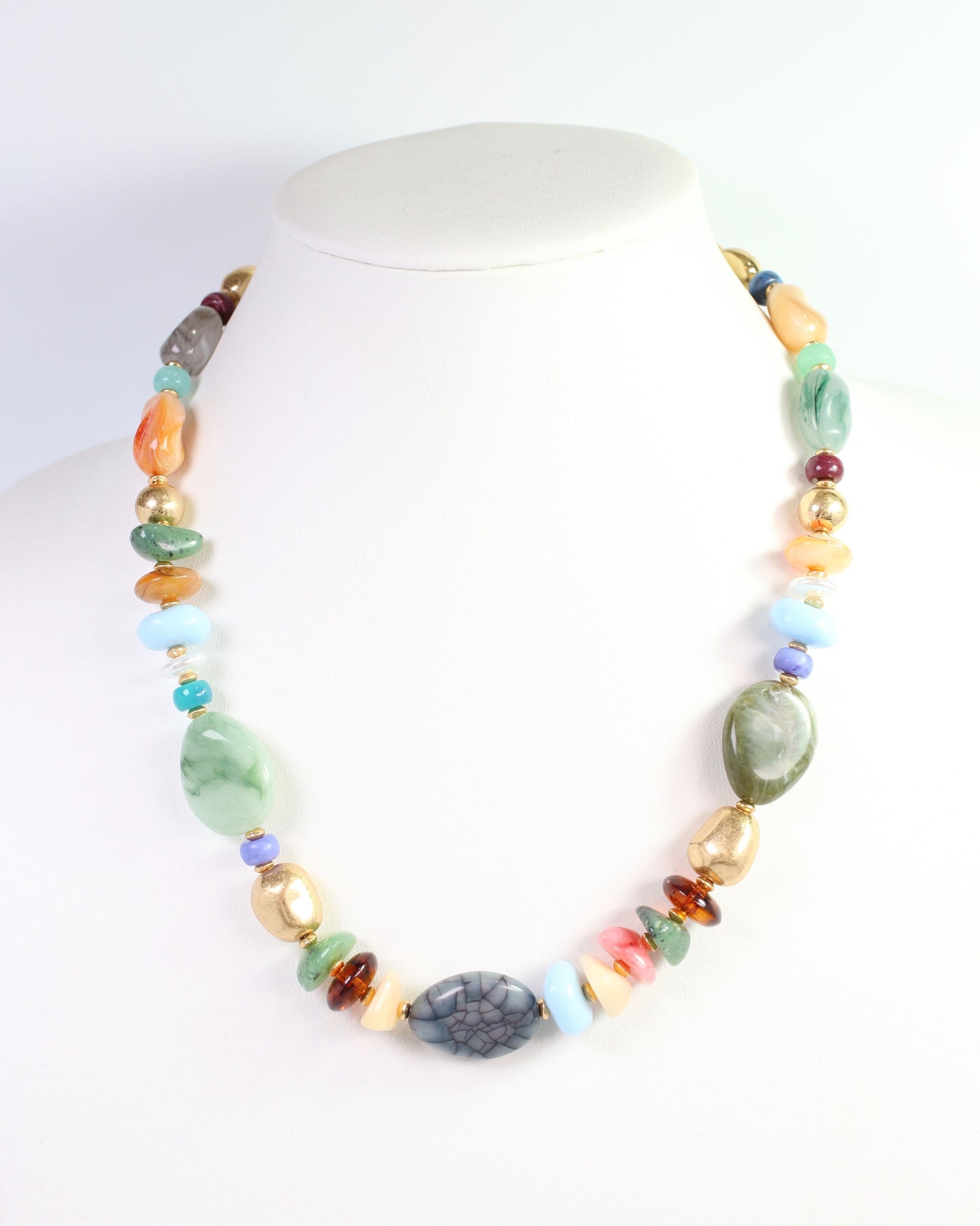 Ocean City Stone Beaded Necklace Green Multi