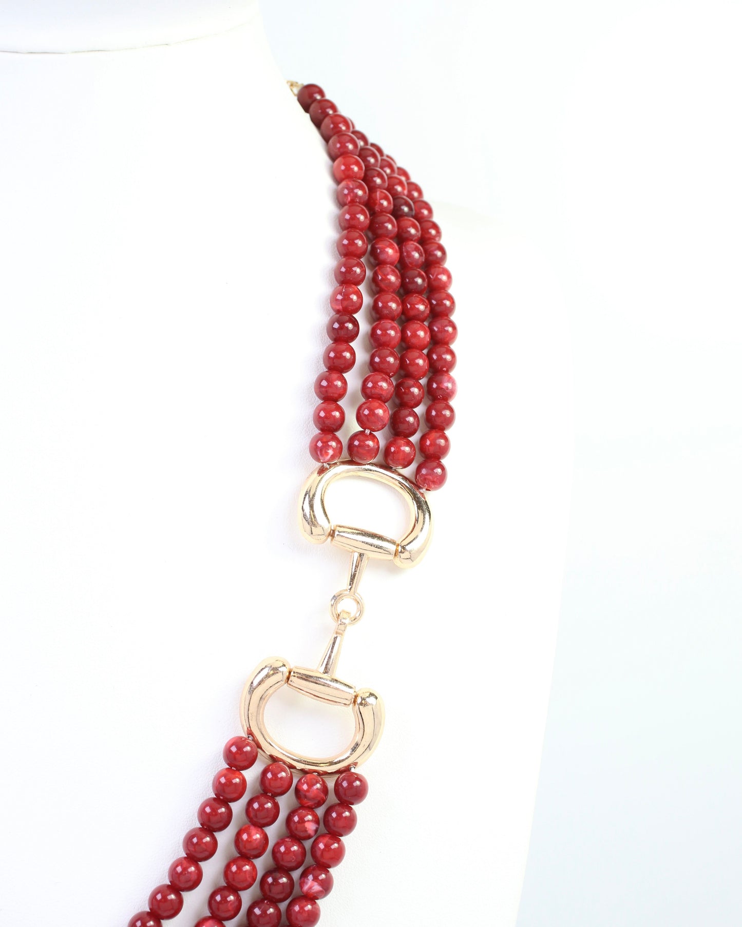 Braelyn Horsebit Beaded Layered Necklace Burgundy