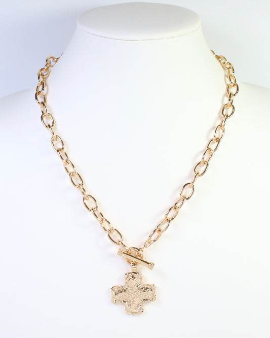 Beryl Cross Link Toggle Necklace Gold
