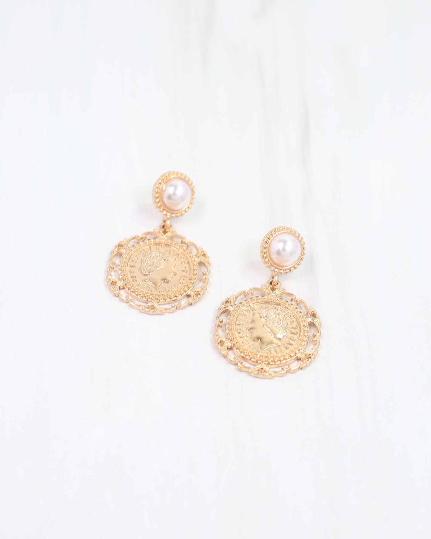 Beaud Coin Dangle Earring Worn Gold