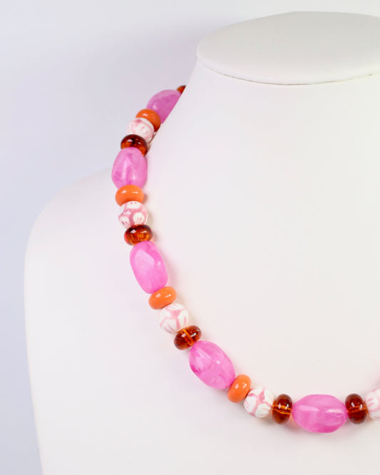 Sedalia Mixed Beaded Necklace Fuchsia