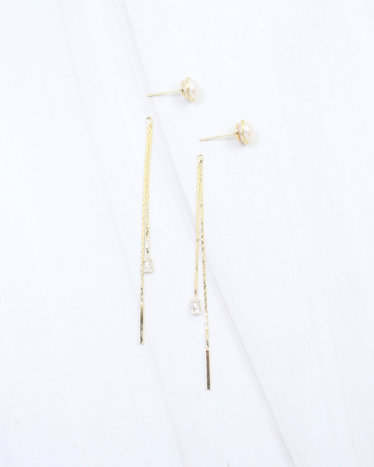 Monroe Pearl CZ Chain Dangle Earring WR Gold
