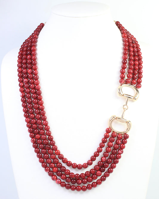 Braelyn Horsebit Beaded Layered Necklace Burgundy