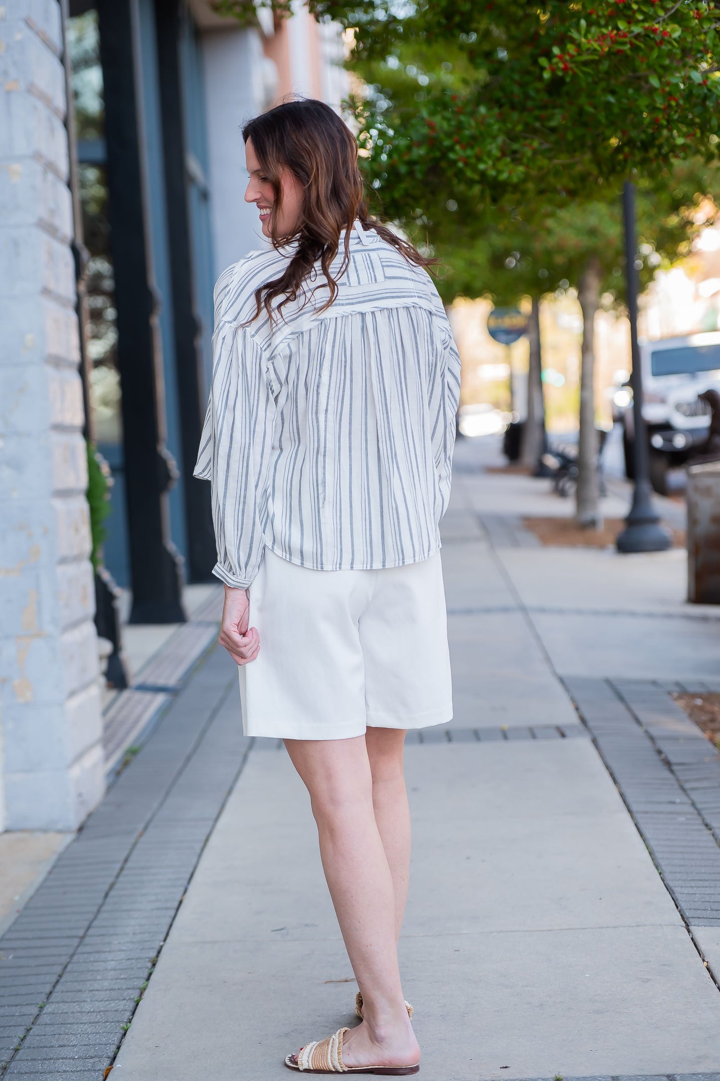 Kat Double Cloth Striped Shirt-Black