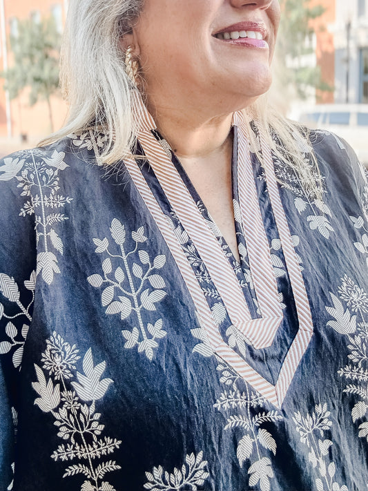 Jeanette Black Botanical Print Top