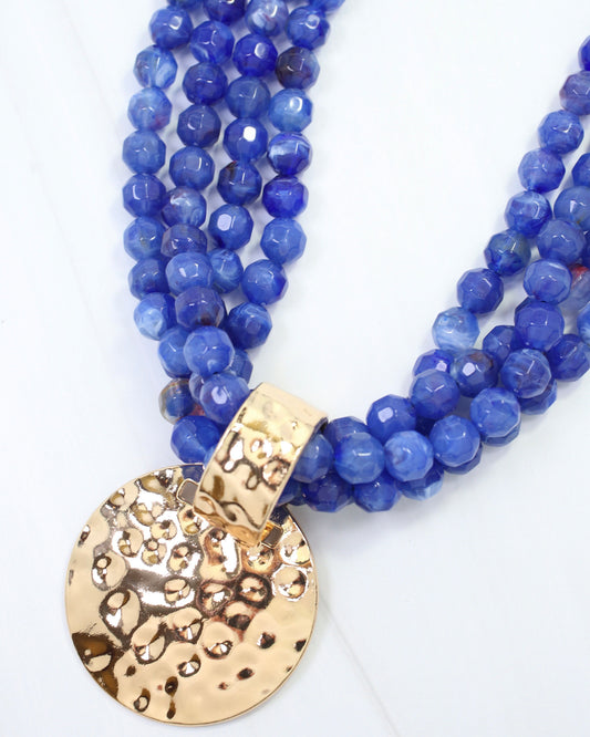 Larissa Beaded Necklace with Pendant Royal Blue