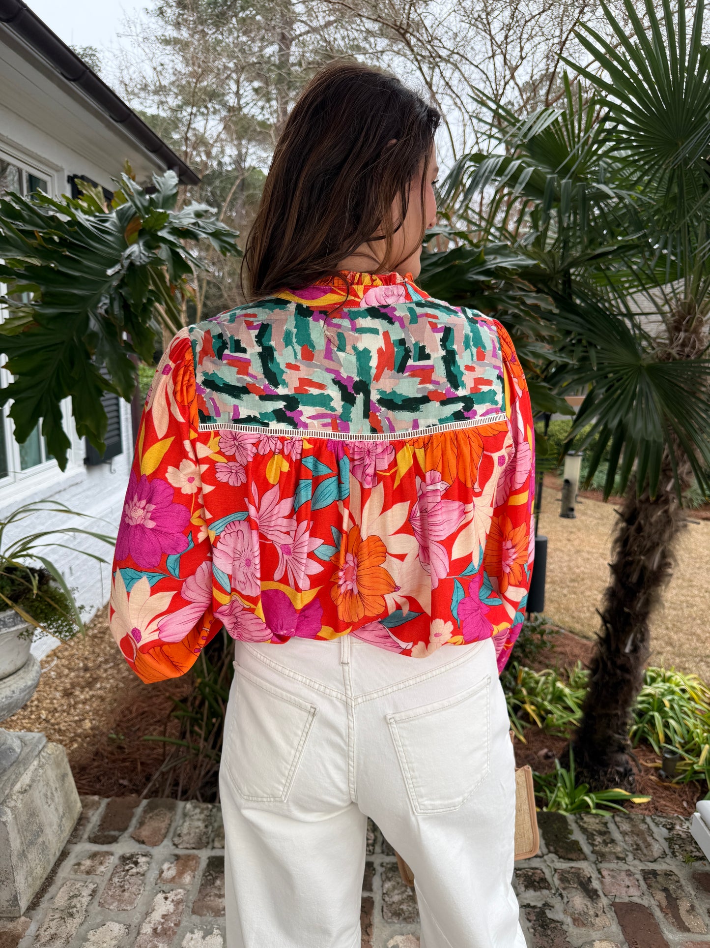 Round About Red Floral Blouse