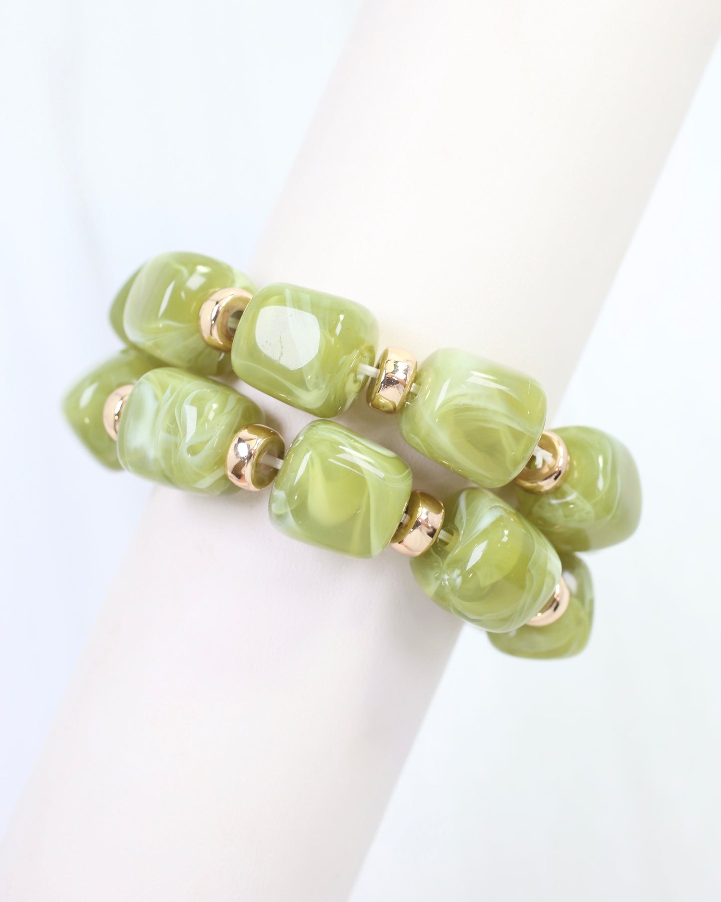 Raquel Beaded Bracelet Set Olive