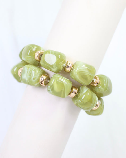 Raquel Beaded Bracelet Set Olive