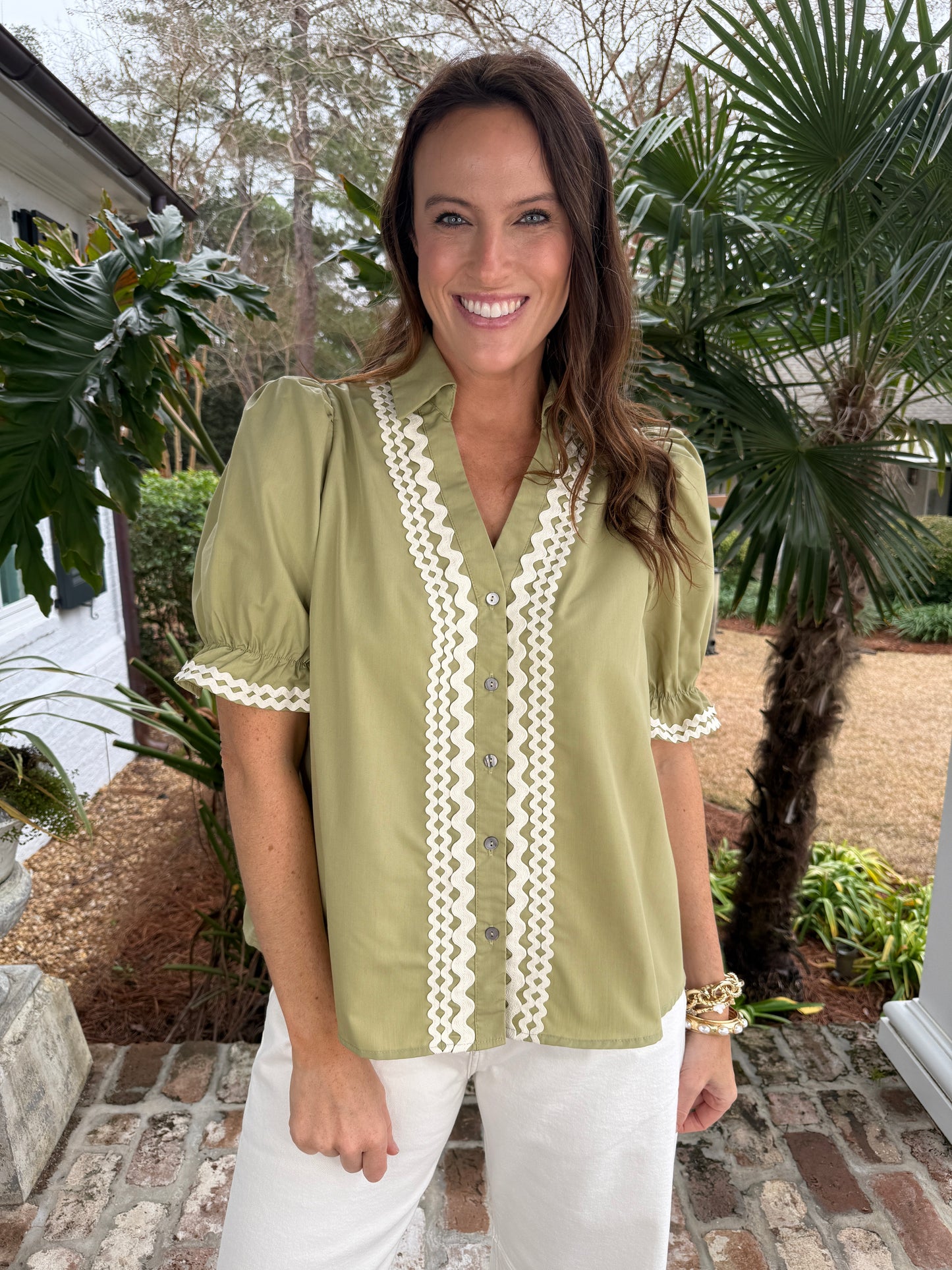 Hardly Hypnotized Olive Button Down Top