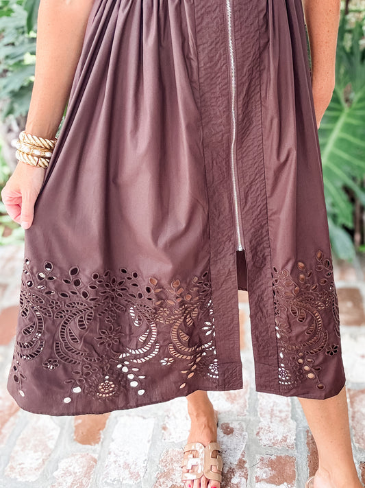 Stewart Puff Sleeve Midi Dress-Brown