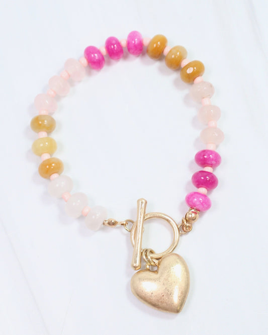 Allen Stretch Bracelet with Heart Pink Multi