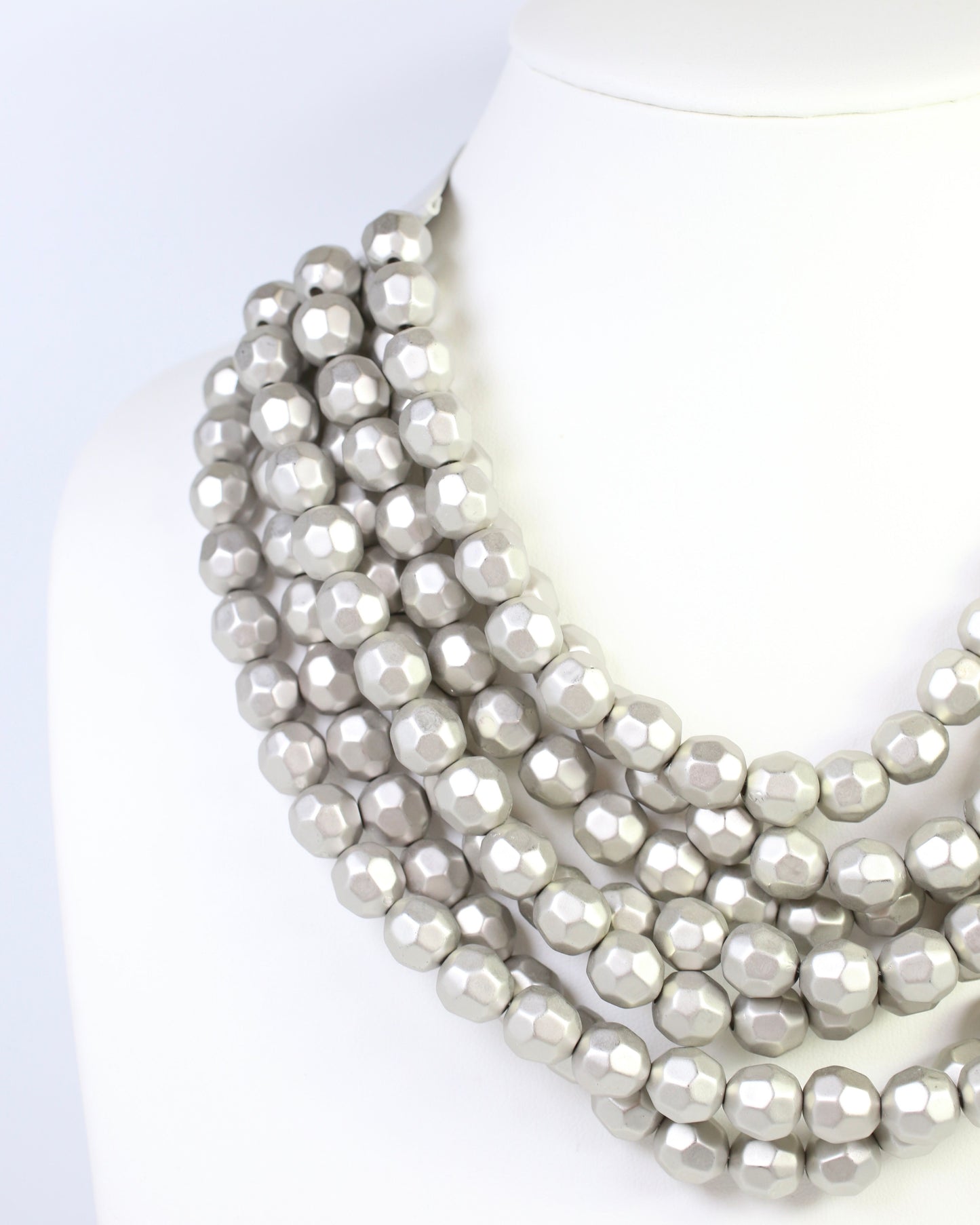 Cadence Layered Beaded Necklace Matte Silver