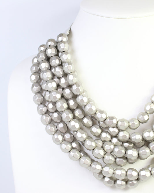 Cadence Layered Beaded Necklace Matte Silver