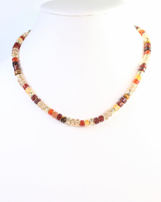 Juneau Glass Beaded Necklace With Gold Accents Topaz