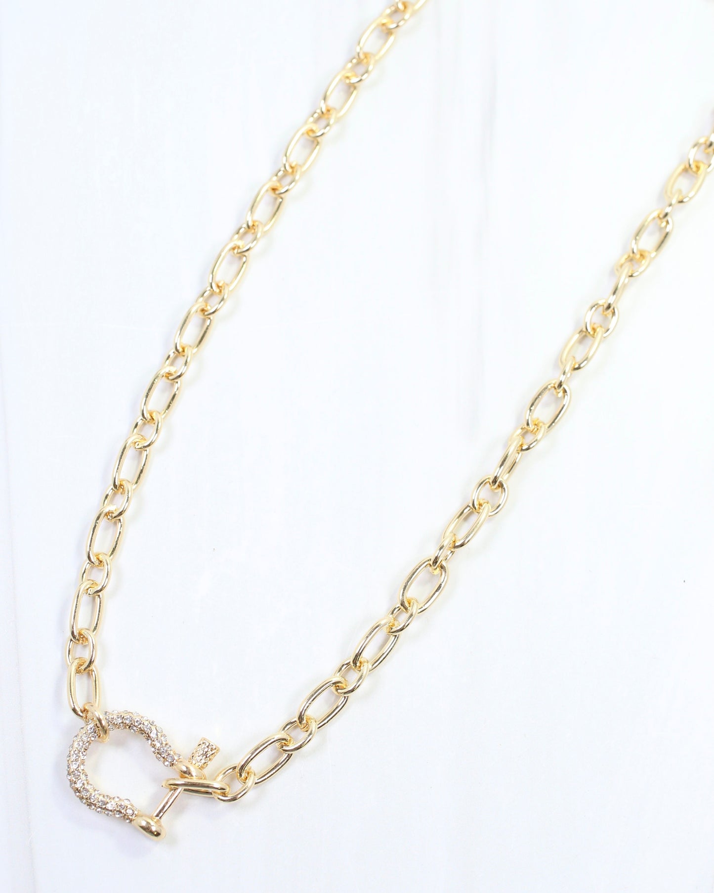 Bianca CZ Pave Horsebit Link Necklace WR Gold