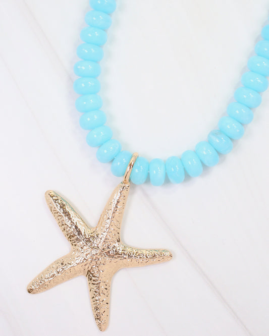 Aster Beaded Starfish Necklace Aqua