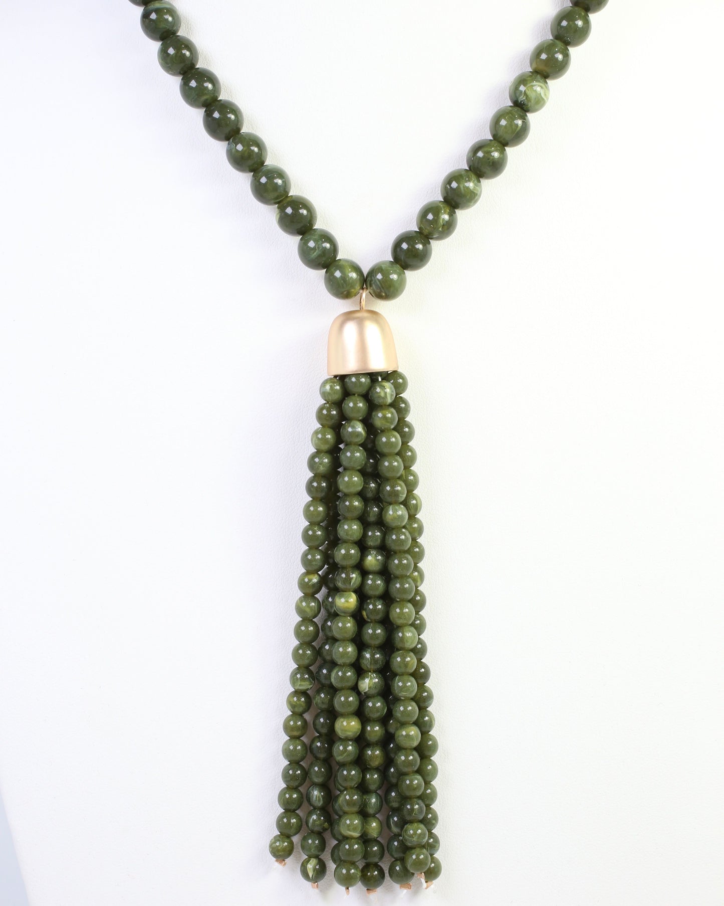 Mila Beaded Tassel Necklace Olive