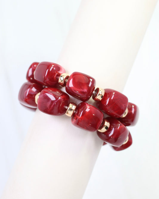 Raquel Beaded Bracelet Set Burgundy
