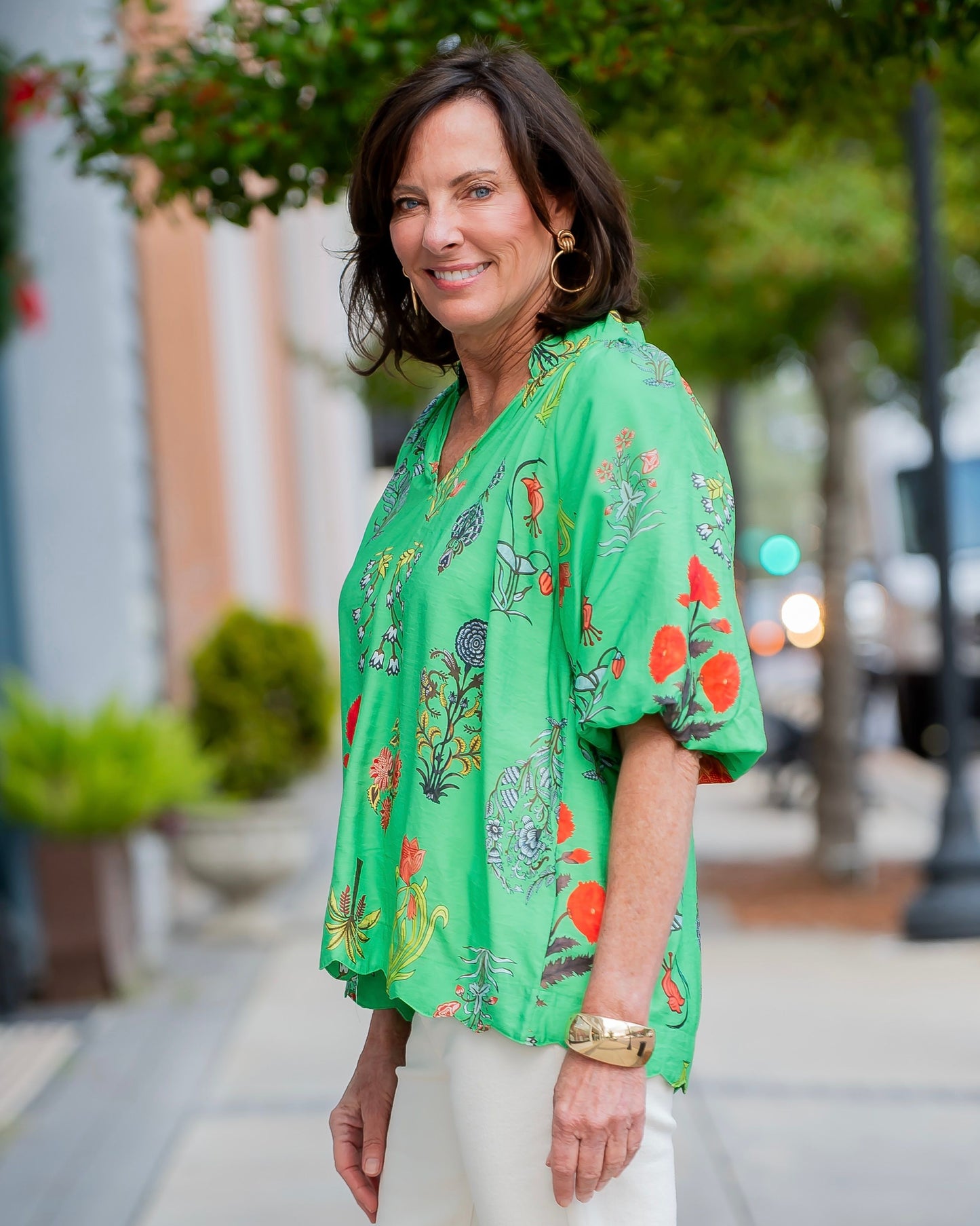 Coralville Floral Print Top-Green Mix