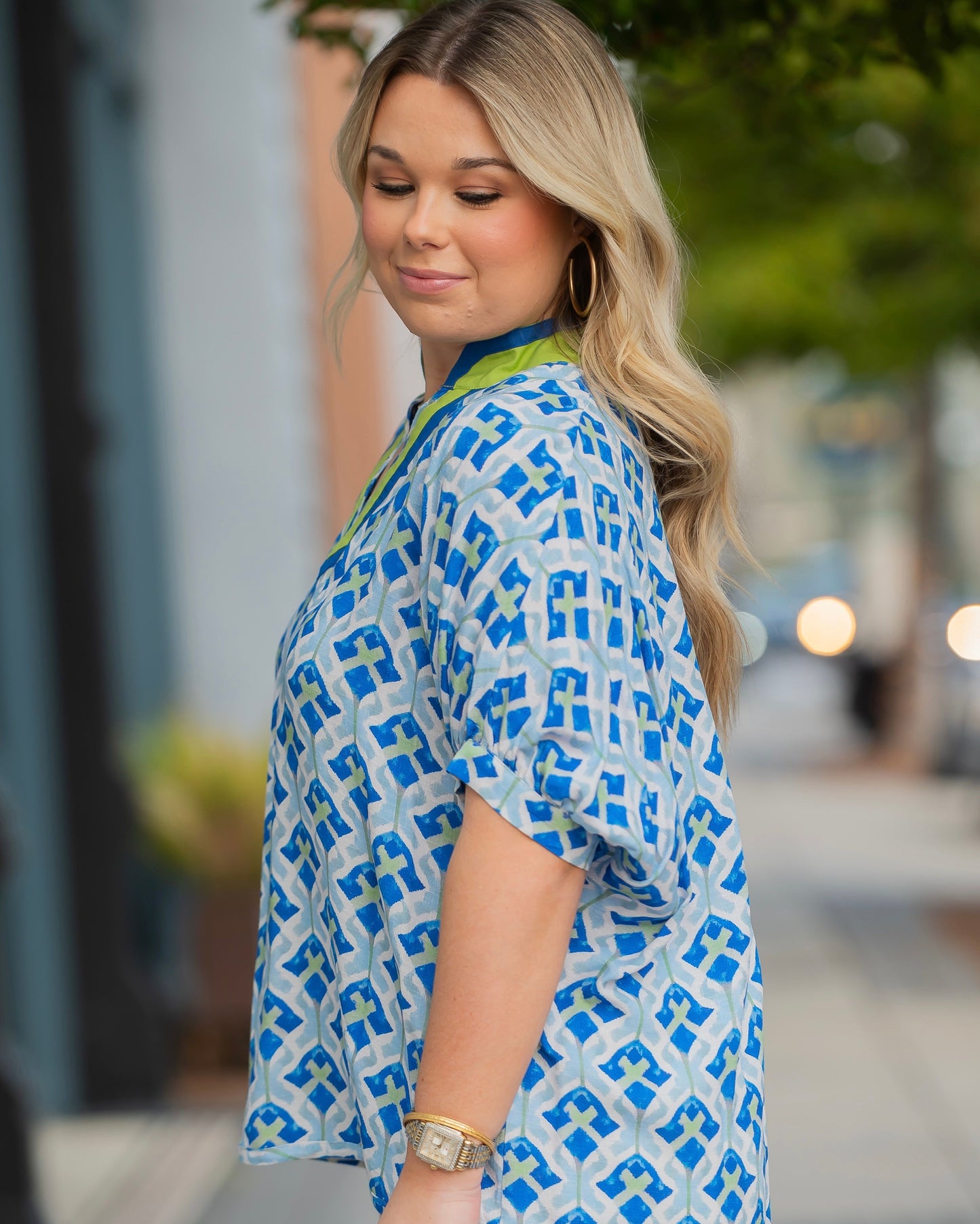 Caldwell Short Dolman Sleeve Blouse-Cobalt Mix