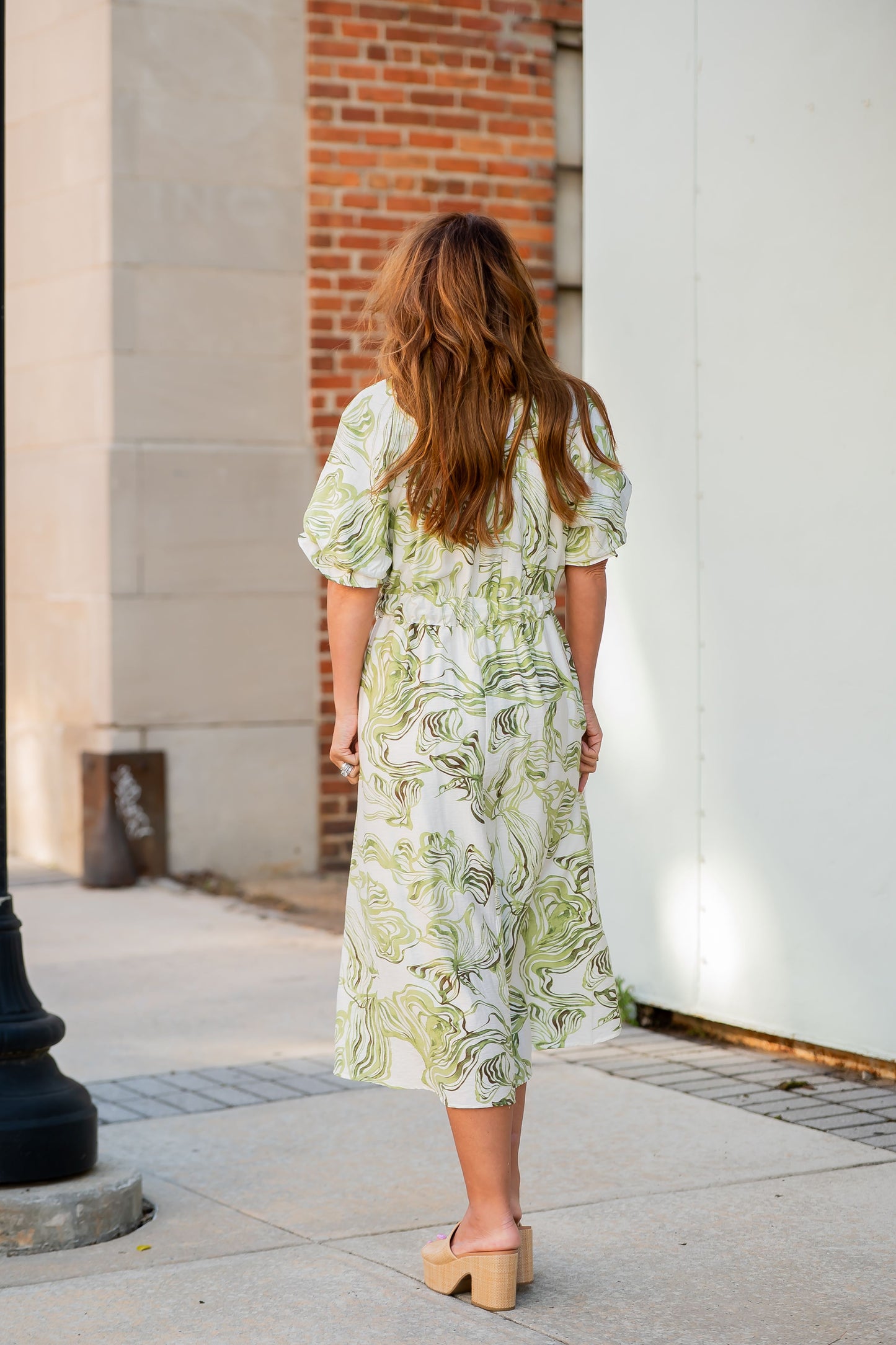Haines Abstract Print Tie Waist Midi Dress