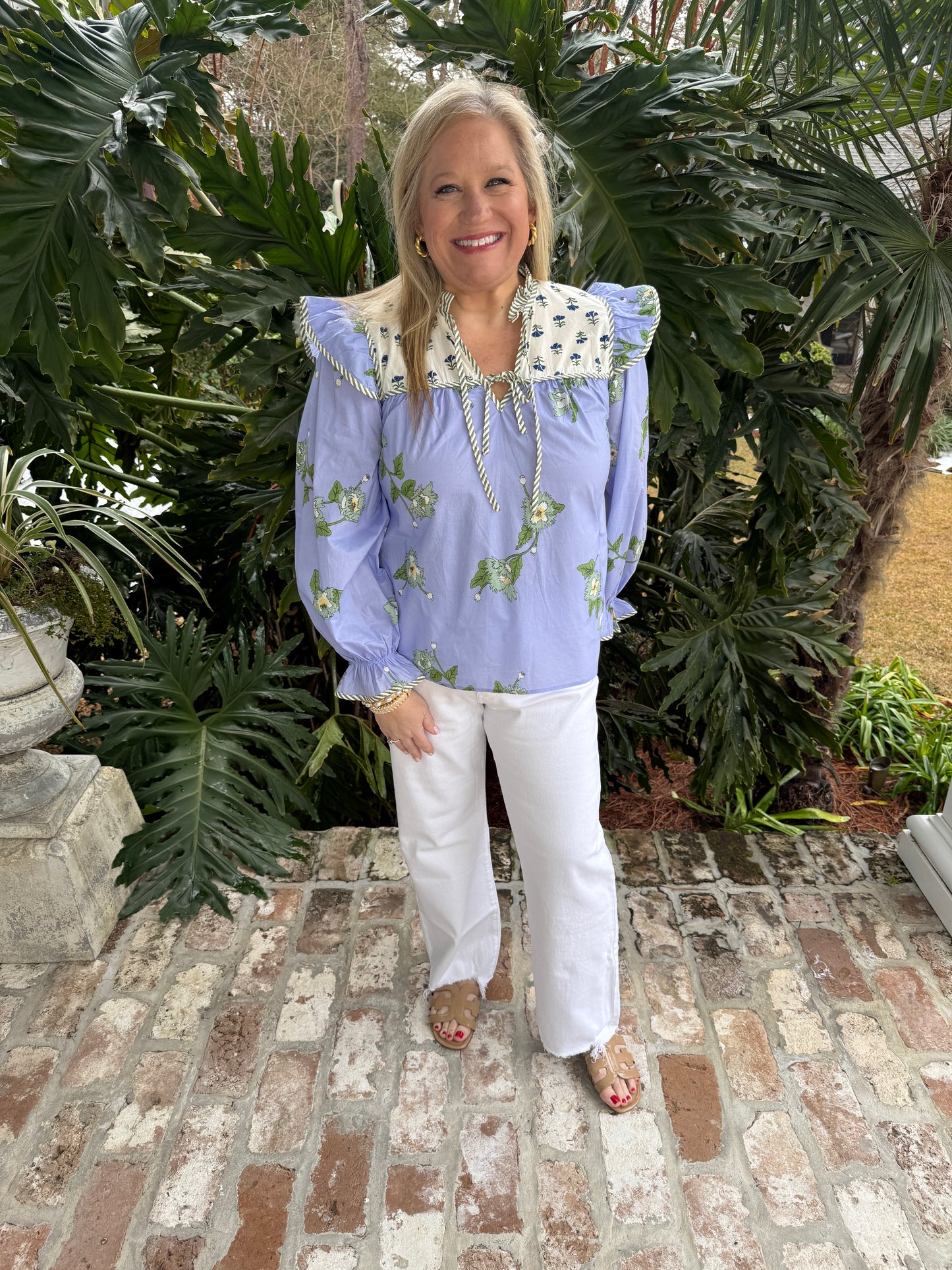 Caroline Mixed Floral Print Blue Top