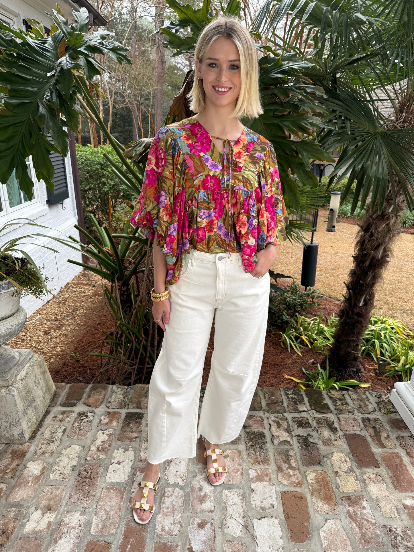 Olive Floral Garden Print Top