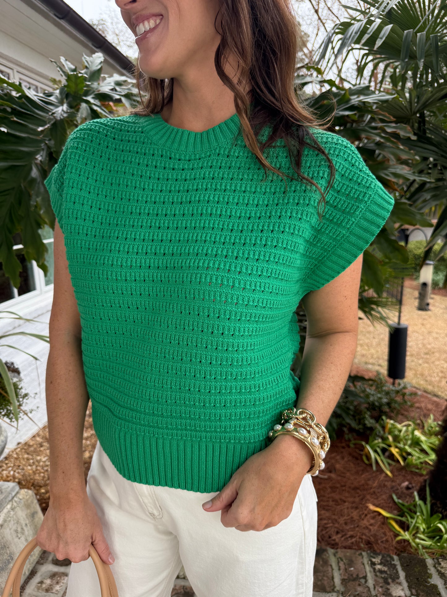 Kelly Green Sleeveless Sweater Top