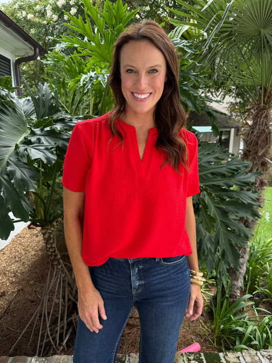 Avalon Short Sleeve Top- Red