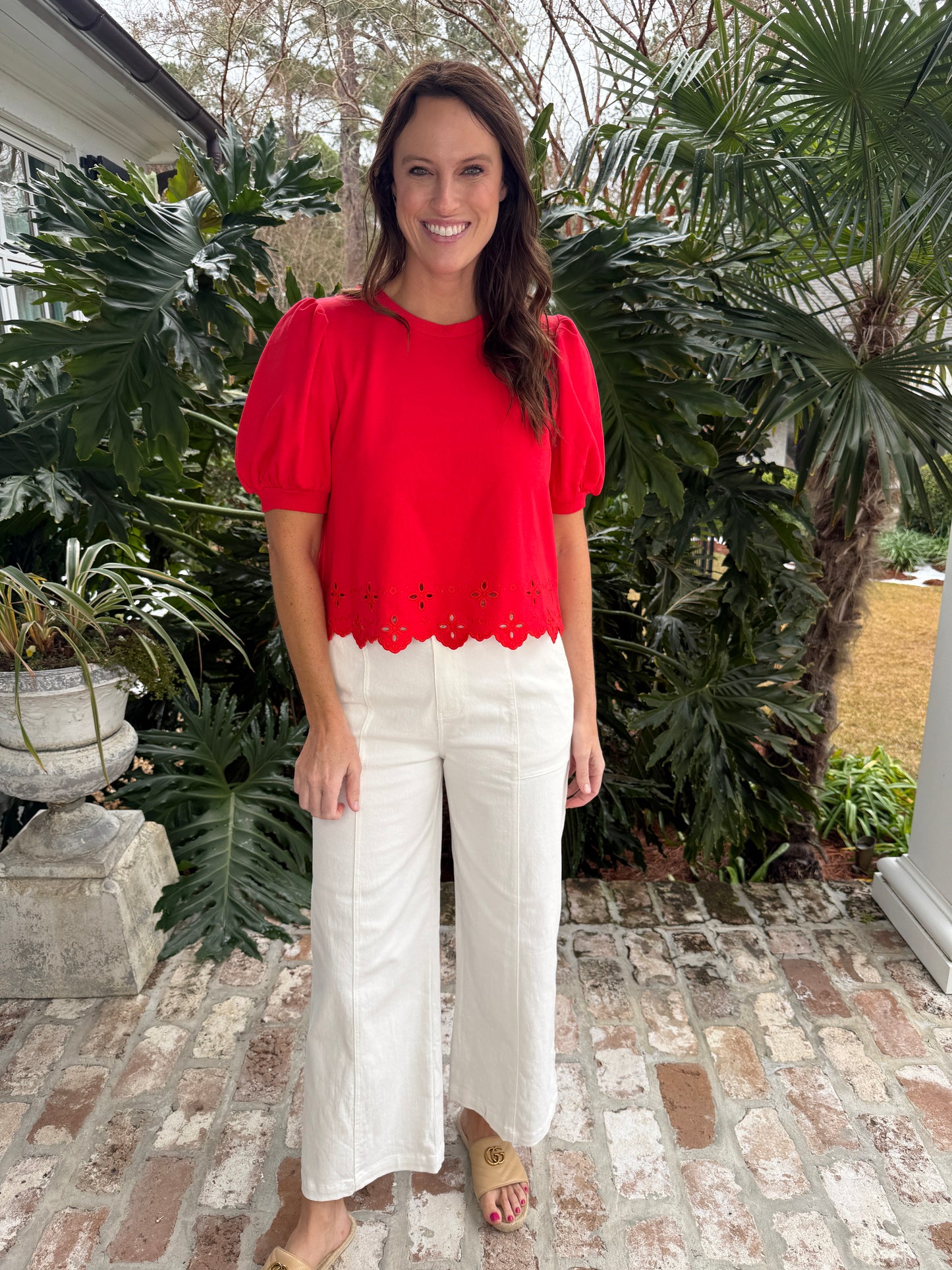 Lovely Red Short Puff Sleeve Top