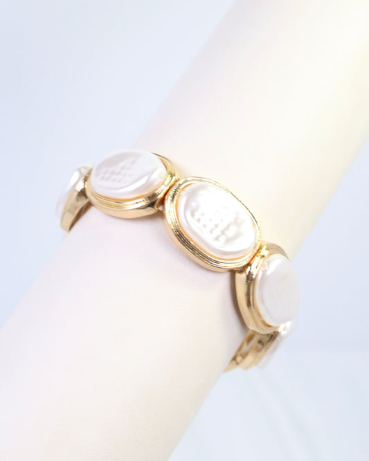 Arlet Oval Pearl Stretch Bracelet Gold