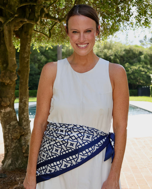 Langston Geometric Scarf Large Navy White