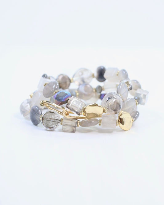 Clanton Beaded and Link Bracelet Set Grey
