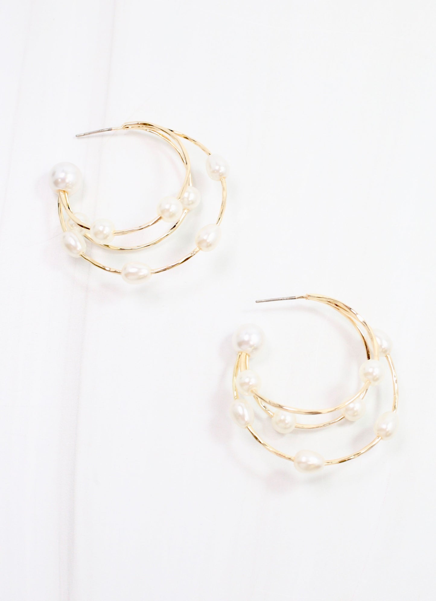 Marley Triple Pearl Hoop Earring Gold