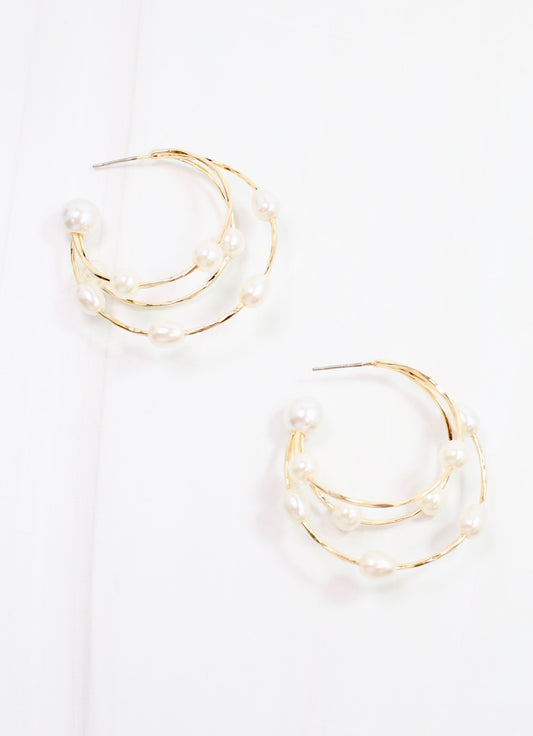 Marley Triple Pearl Hoop Earring Gold