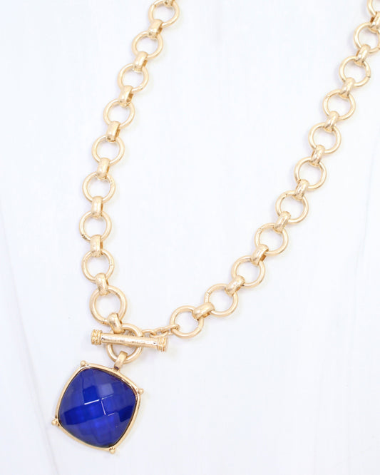 Duchess Faceted Stone Pendant Necklace Navy