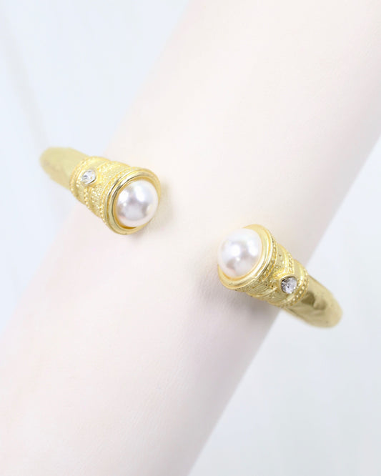 Elise Pearl Hammered Hinged Cuff Bracelet Cream