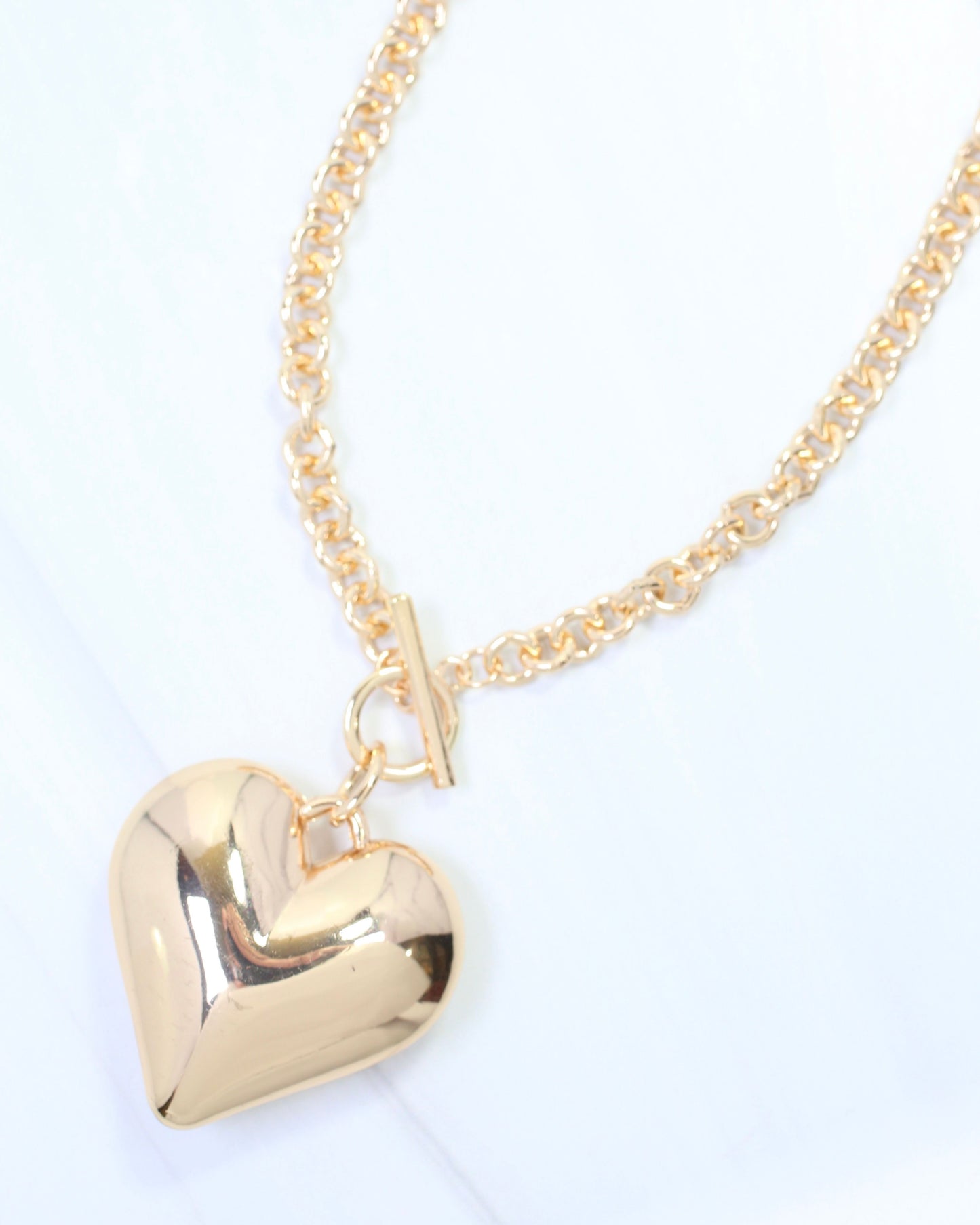 Carter Puffy Heart Toggle Necklace Gold