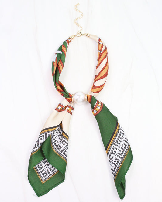 Vanessa Adjustable Pearl Scarf Necklace Hunter Green