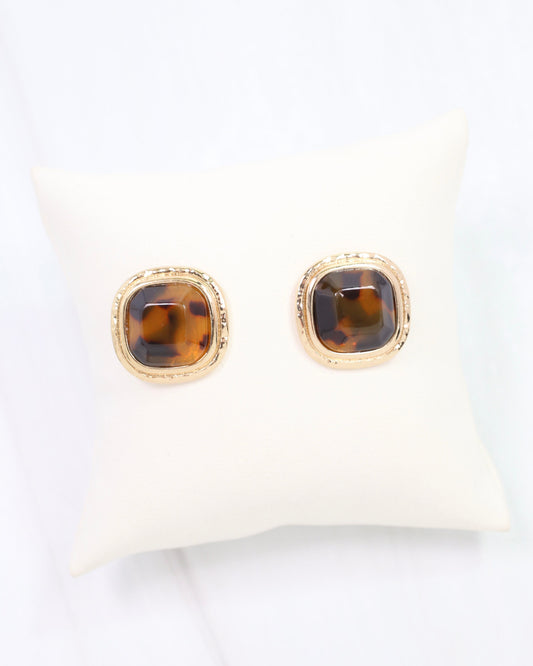 Siera Faceted Square Stud Earring Tortoise